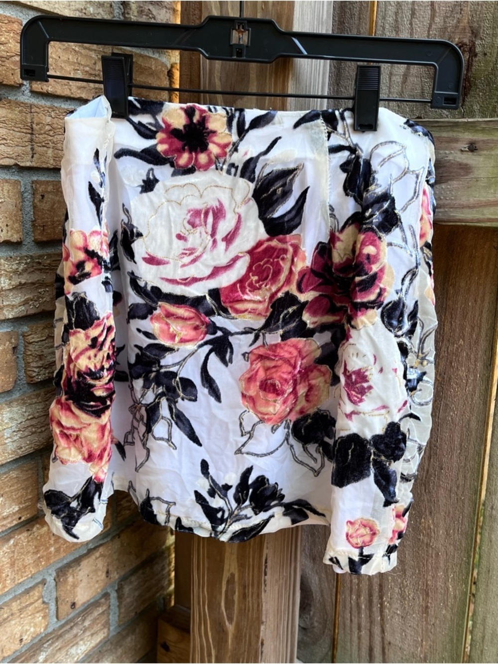 One Way Velvet Floral Mini Skirt in White with Pink Rose Print